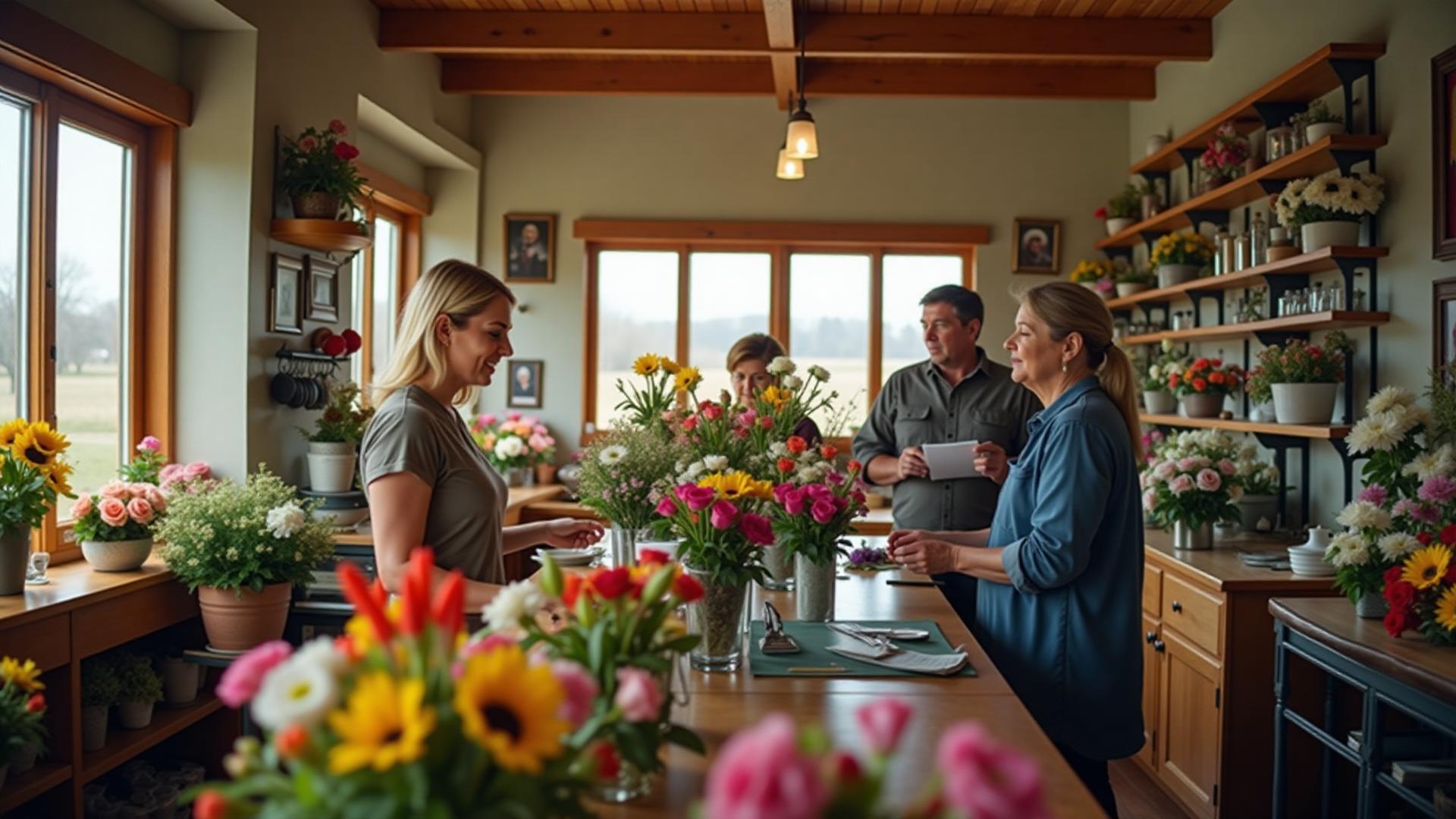 Professional florist arranging flowers in a flower shop